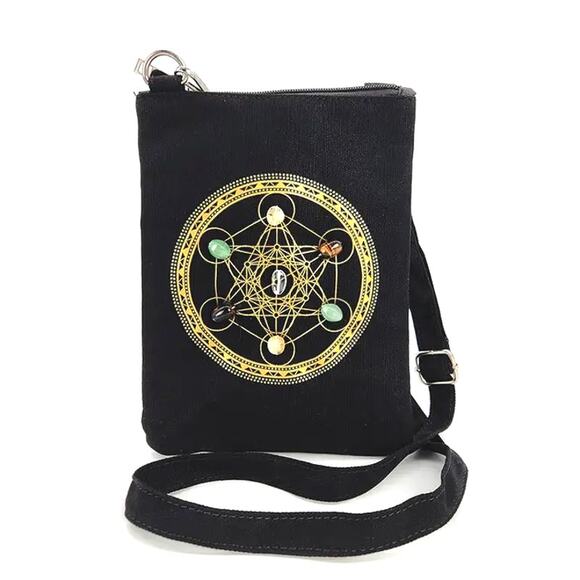 Wealth Prosperity Sacred Geometry Crystal Grid Bag Gemstone Purse - Picture 1 of 2